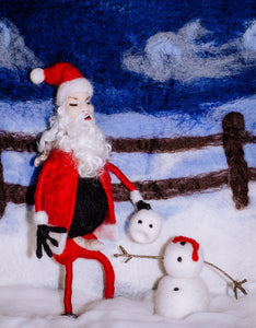 OH! OH! OHH! Evil santa kills snowman, needle felted artwork by the dirty felter