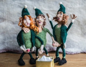 Looks Like You Made The Naughty List, Christmas elf circle jerk, double dutch, bad elves, original needle felted artwork by the dirty felter